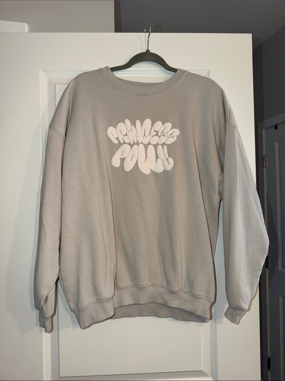 Princess Polly Light Gray Crewneck Sweatshirt with White Logo